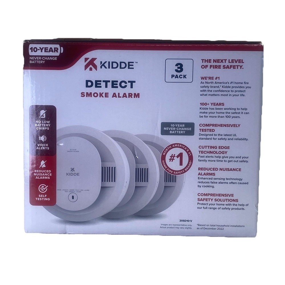 Kidde 10-Year Battery Smoke Detector w/Photoelectric Sensor & Voice Alert 3-Pack